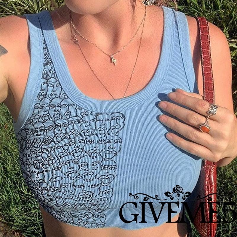 Áo Croptop Cổ Chữ U In Họa Tiết Thời Trang Cho Nữ