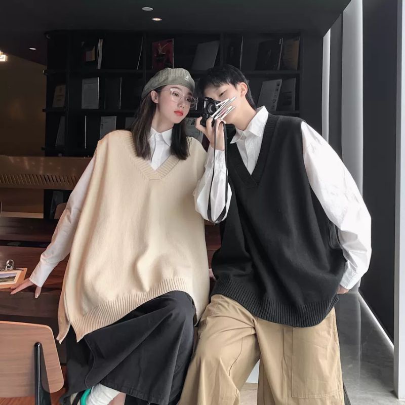 ÁO GILE LEN NAM NỮ BASIC MÀU ĐEN NÂU BE FORM RỘNG / ÁO GILE LEN BA LỖ NAM NỮ UNISEX PHONG CÁCH VINTAGE