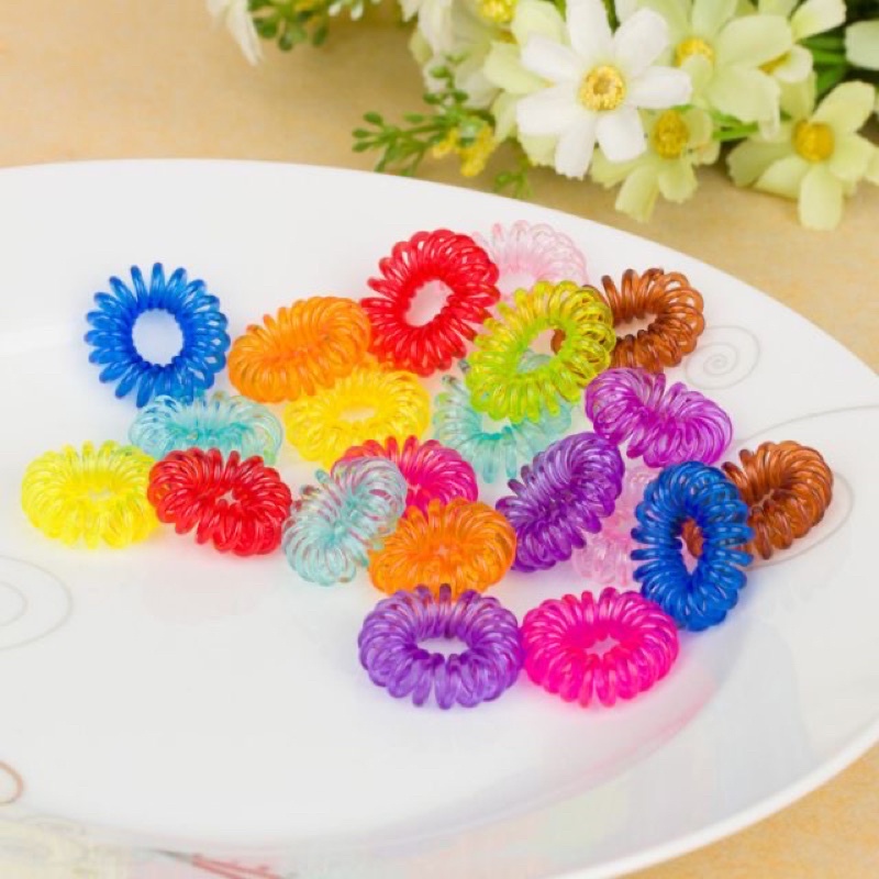 Dây buộc tóc nhựa dạng lò xo xoắn màu đen gọn gàng dành cho nữ