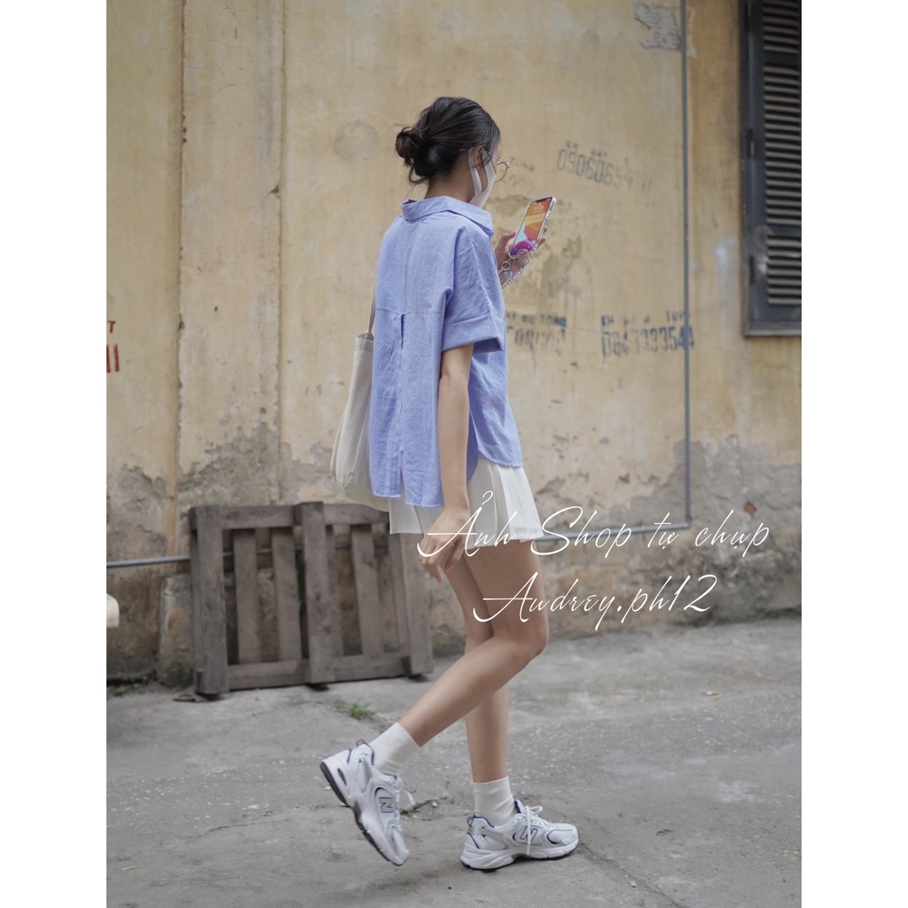 Somi kẻ ngắn tay cúc sau 303