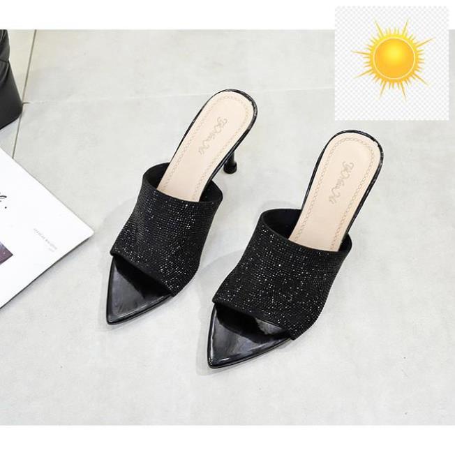 🌺Dép Cao Gót Đính Đá A136 Hở Mũi Nhọn / Giầy Cao Gót Đế Nhọn / Giầy cao Gót Hàn Quốc