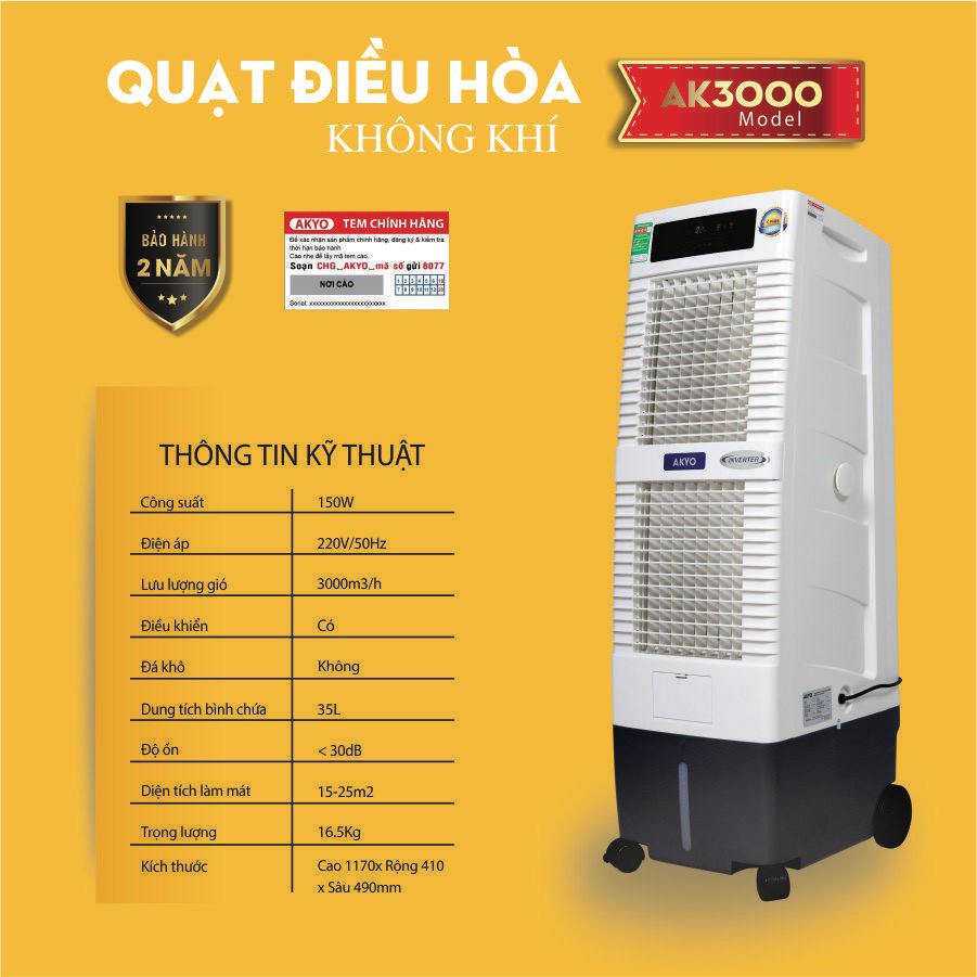 Quạt điều hòa AKYO AK3000 công nghệ Nhật nhập khẩu Thailand