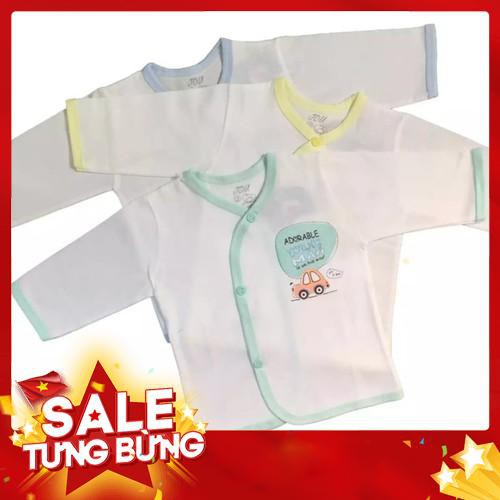 (Hàng loại 1) Combo 3 áo sơ sinh tay dài cài xéo màu trắng JOU (100% cotton cao cấp)