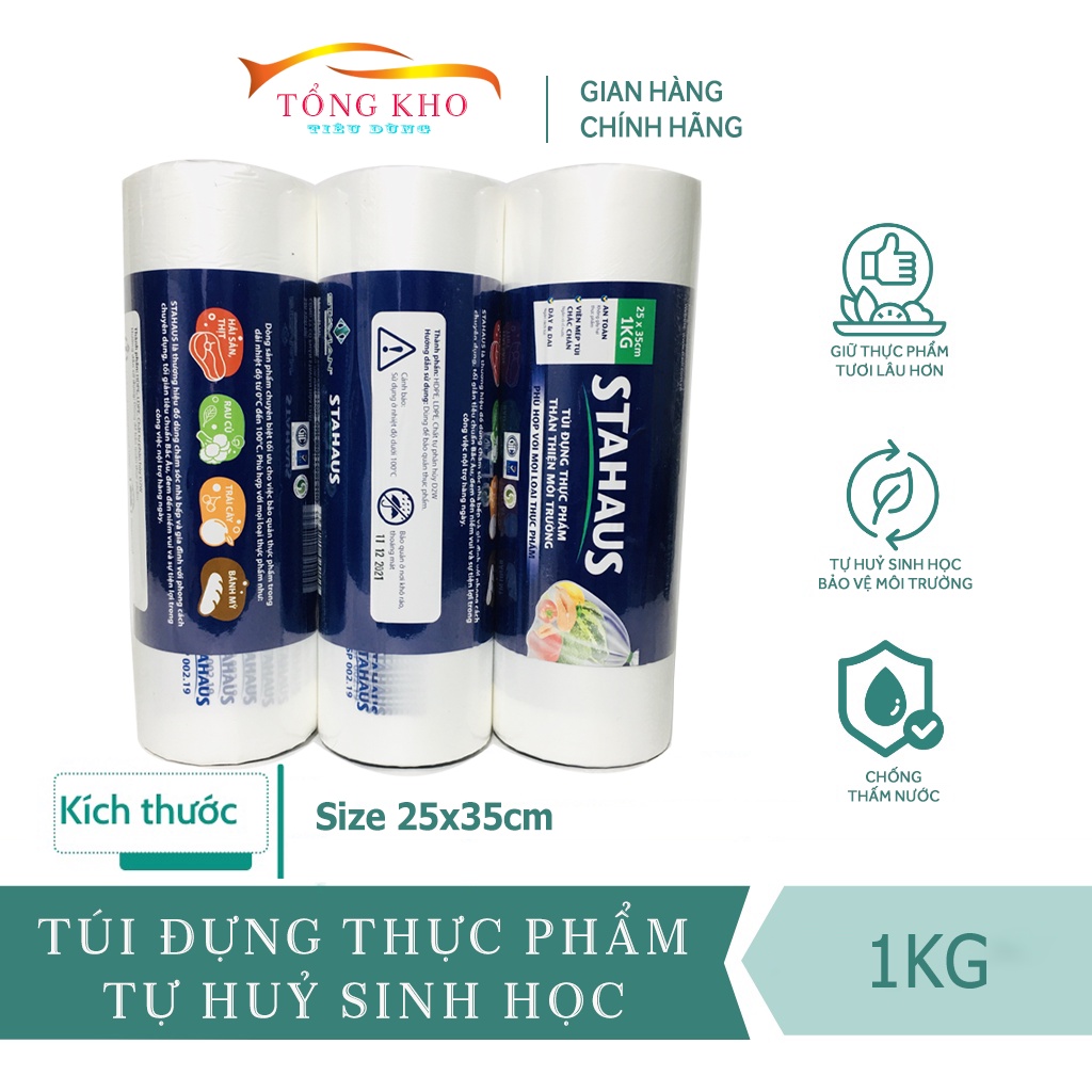 Túi đựng thực phẩm tự hủy sinh học siêu thị green eco KT 100 túi, 300g,500g,1kg.