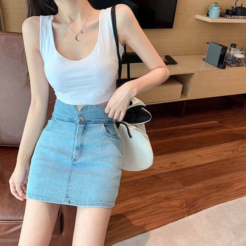 Váy jeans ngắn chữ A ôm bó sát lưng cao ulzzang