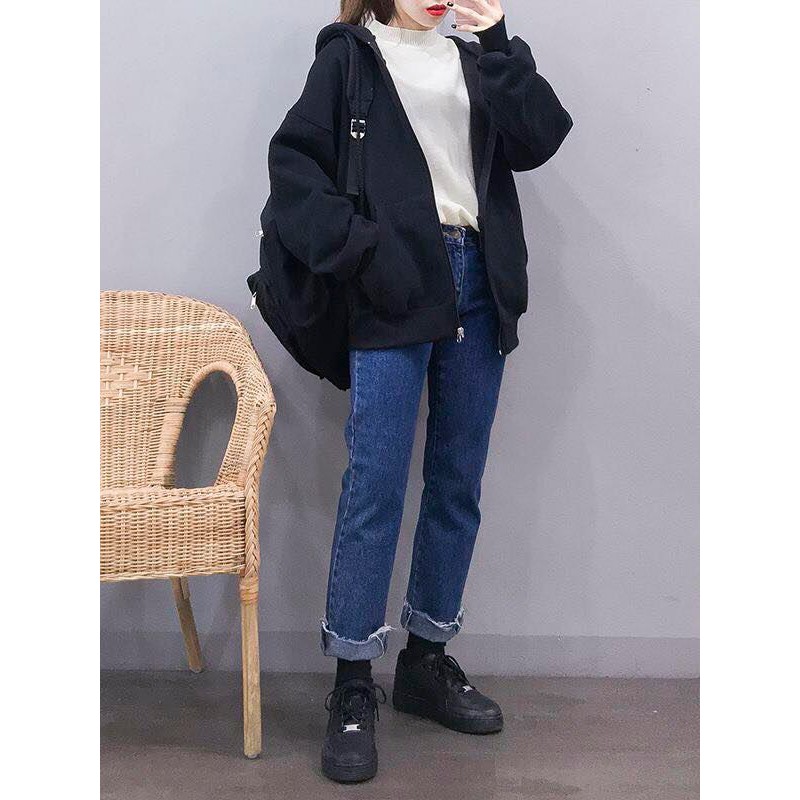 ÁO HOODIE ZIP UNISEX BLACK - KHOÁC HOODIE DÂY KÉO DÁNG RỘNG MÀU ĐEN - MM | BigBuy360 - bigbuy360.vn