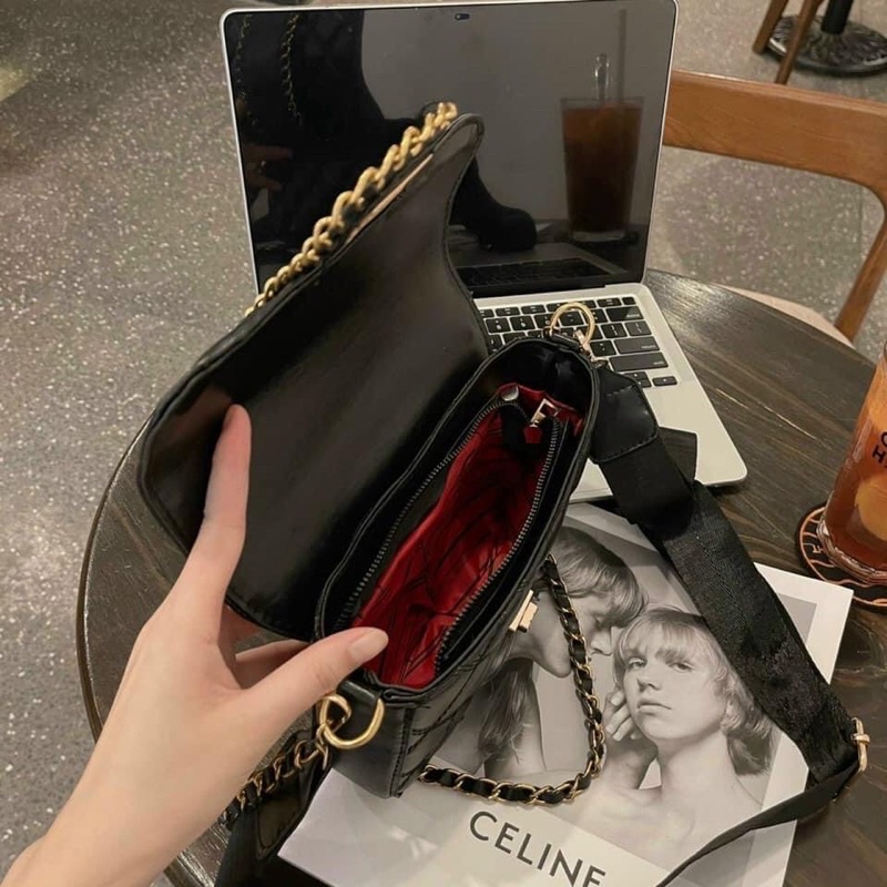 Túi đeo chéo kẹp nách nữ kèm dây da pha xích, dây bản to đi học đi chơi siêu đẹp