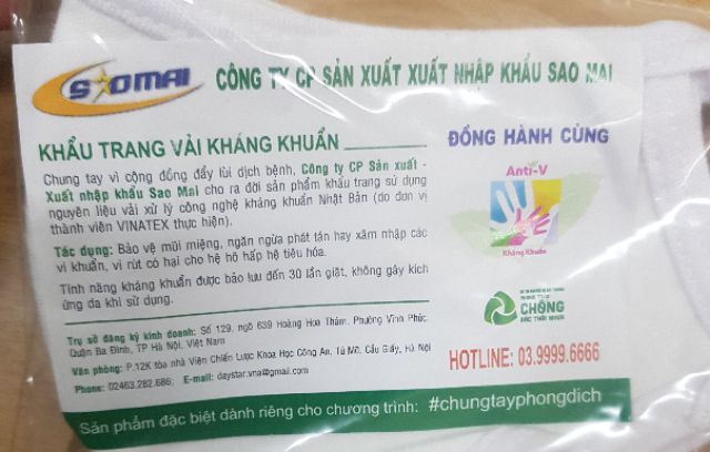 Mua 10 tặng 1, Khẩu trang kháng khuẩn SAO MAI - VINATEX (sẵn hàng, có hóa đơn) | BigBuy360 - bigbuy360.vn