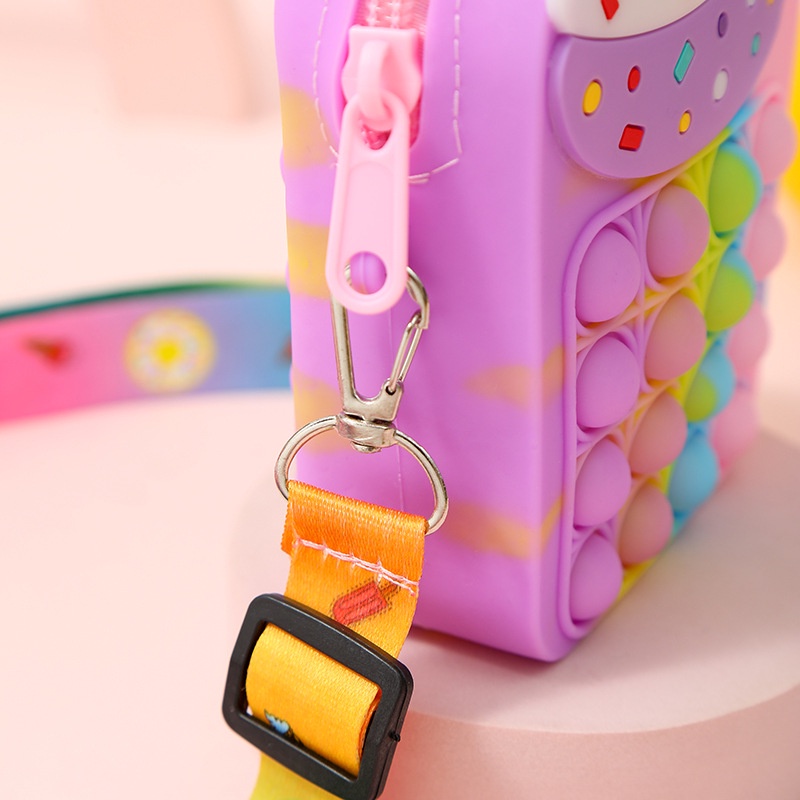 Pop it Fidget Túi đeo vai,Chất liệu silicone,thiết kế kem, Đồ chơi 2 trong 1 Push Bubble Silicone Đồ chơi, Quà sinh nhật cho trẻ em