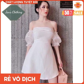 Đầm xòe trễ vai phối voan kiếng thời trang