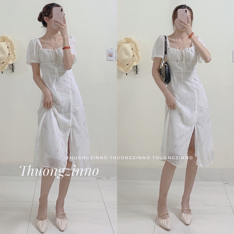 [Ảnh thật/Video]Đầm hoa thiếu nữ quyến rũ có xẻ vạt Váy hoa nhí ulzzang