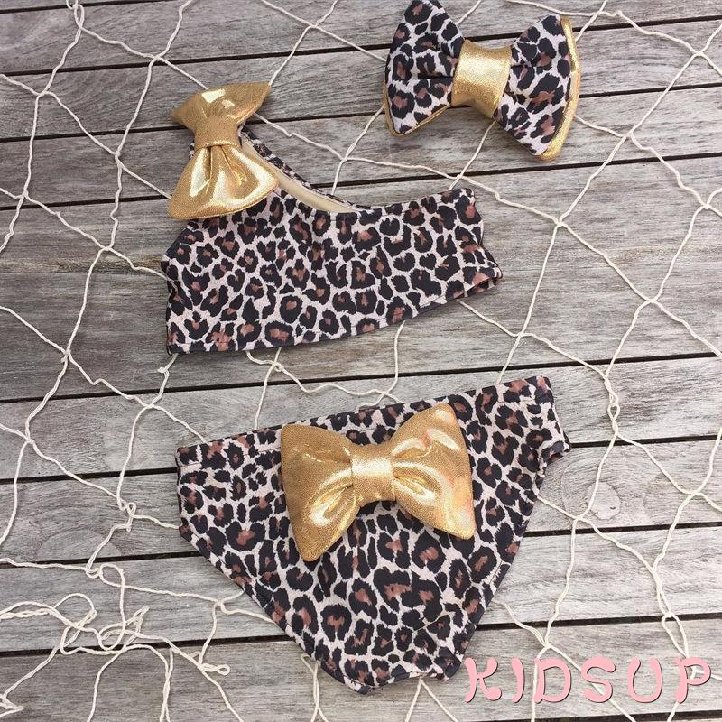 Bộ đồ bơi 2 mảnh kèm băng đô họa tiết da beo dành cho bé gái