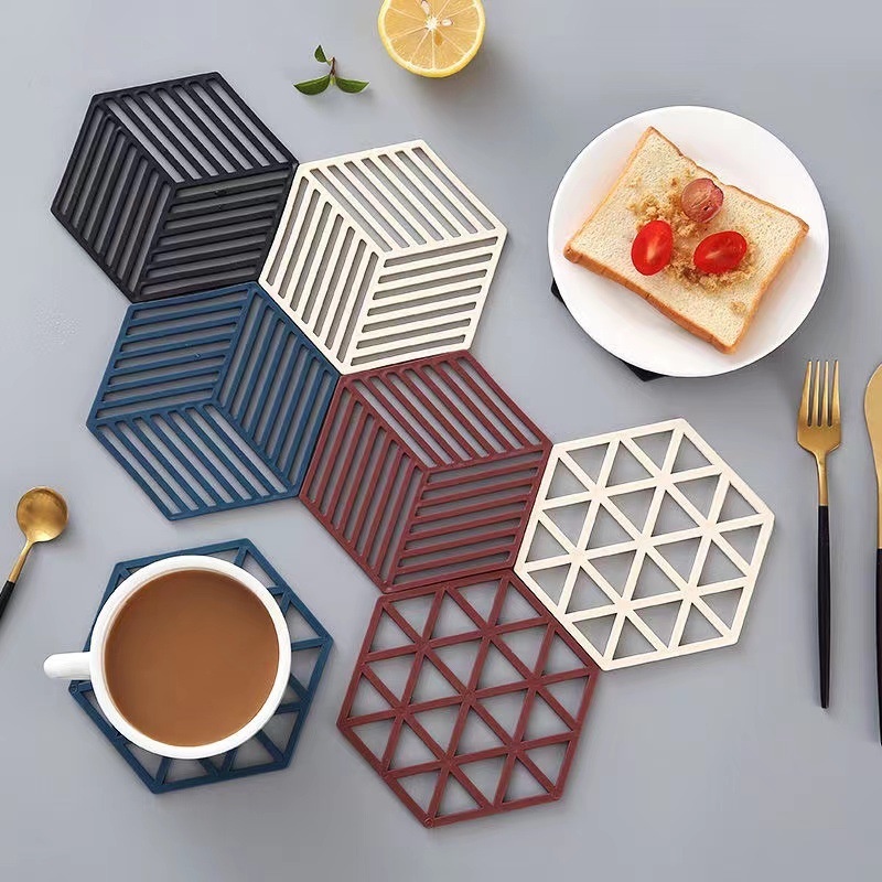 1 Miếng Lót Tô Cách Nhiệt Chống Bỏng Bằng Silicone Màu Trơn Khoét Lỗ Hình Học Độ Cao Cao Cho Nhà Bếp Gia Đình