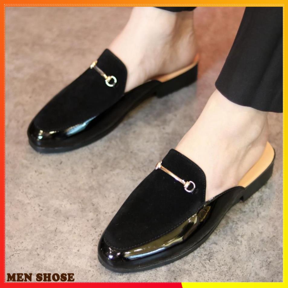 Giày Sục Nam Da Bóng MU Da Lộn Đai Vàng  Mã L194