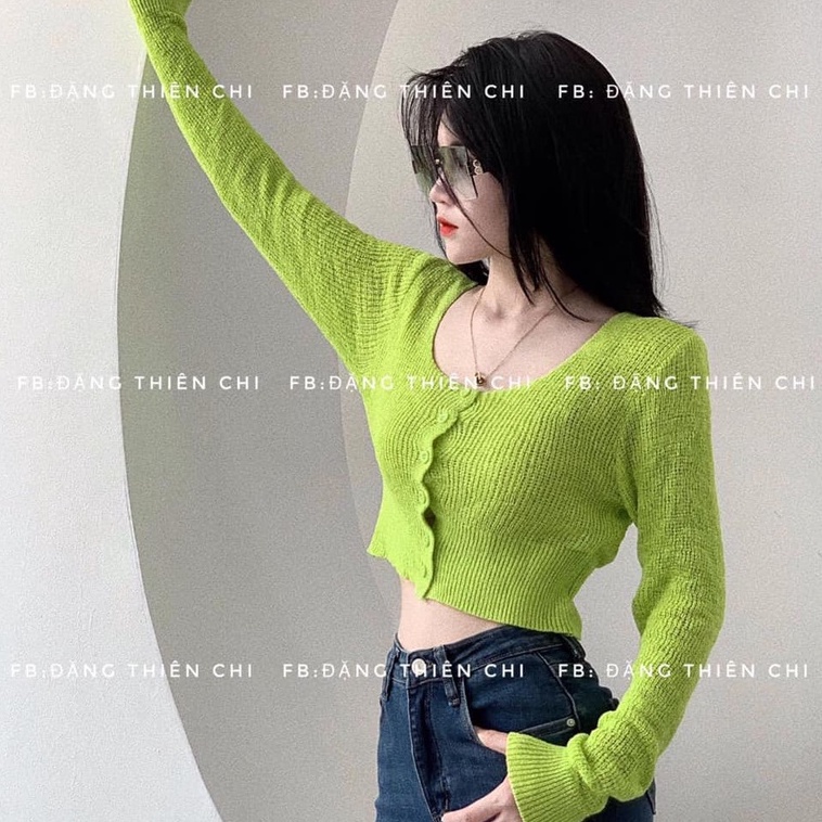 Áo len croptop dài tay chất len mongtogi co dãn nhiều màu cúc dọc vanmiushop