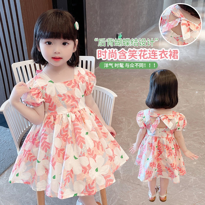 Đầm Hoa Hở Lưng Tay Ngắn Vải Chiffon Thời Trang Mùa Hè Hàng Mới Dành Cho Bé Gái