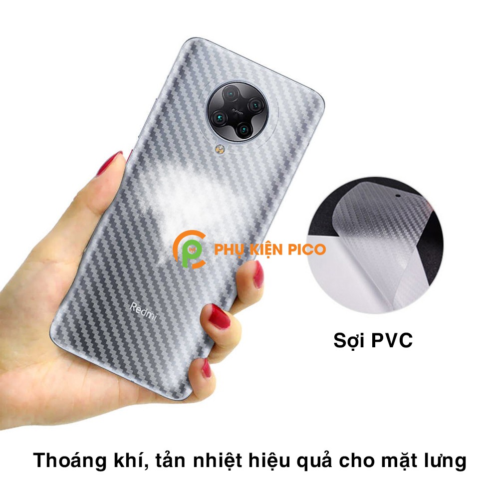 Dán lưng Poco F2 Pro trong suốt nổi vân Carbon 3D tản nhiệt tốt - Dán lưng vân Carbon Xiaomi Poco F2 Pro
