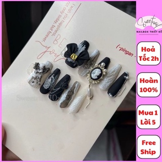 Móng tay giả thiết kế thủ công hoạ tiết thiên thần + nơ cá tính A100