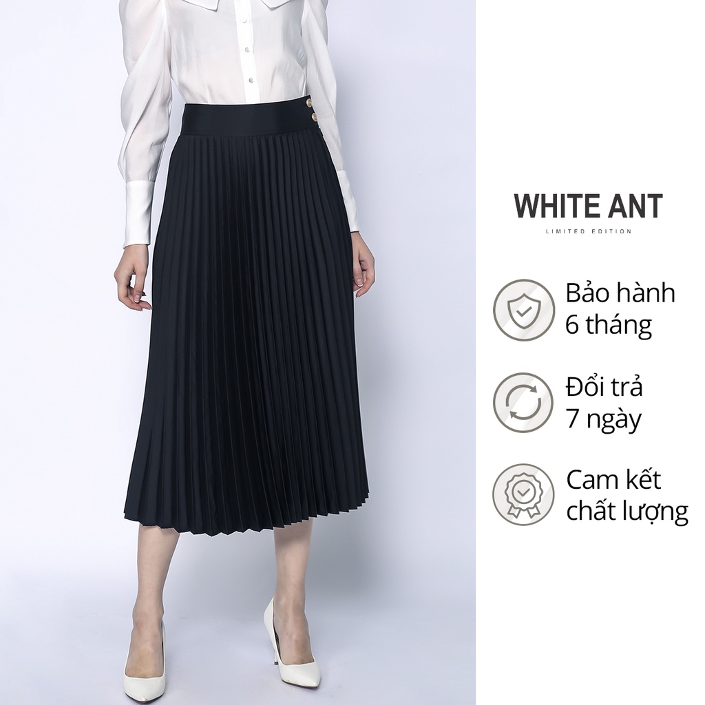 Chân Váy Midi Xếp Ly WHITE ANT Thiết Kế Dáng Xoè Nữ Tính, Chất Liệu Lụa Tre Bamboo Mềm Nhẹ Chống Nhăn 110303006