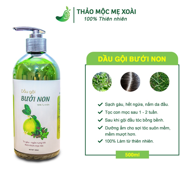 Dầu gội bưởi MẸ XOÀI dầu gội 500ml làm từ vỏ bưởi non làm mượt tóc, giảm rụng tóc, kích thích mọc tóc, giảm gàu, nấm MX2