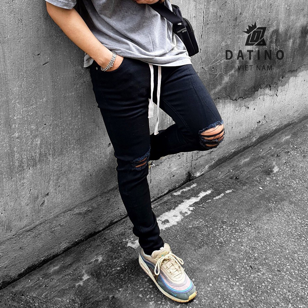 Quần jean nam Streetwear DATINO form Skinny màu đen chất Denim co giãn, bền màu | BigBuy360 - bigbuy360.vn