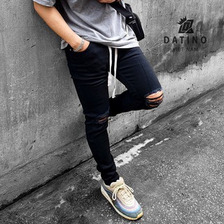 Quần jean nam Streetwear DATINO form Skinny màu đen chất Denim co giãn, bền màu