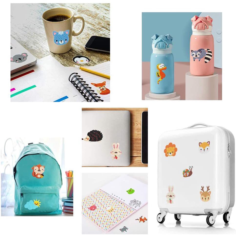 Set 12 hình dán sticker đính đá tự làm chủ đề công chúa, siêu nhân, động vật trang trí thủ công đáng yêu