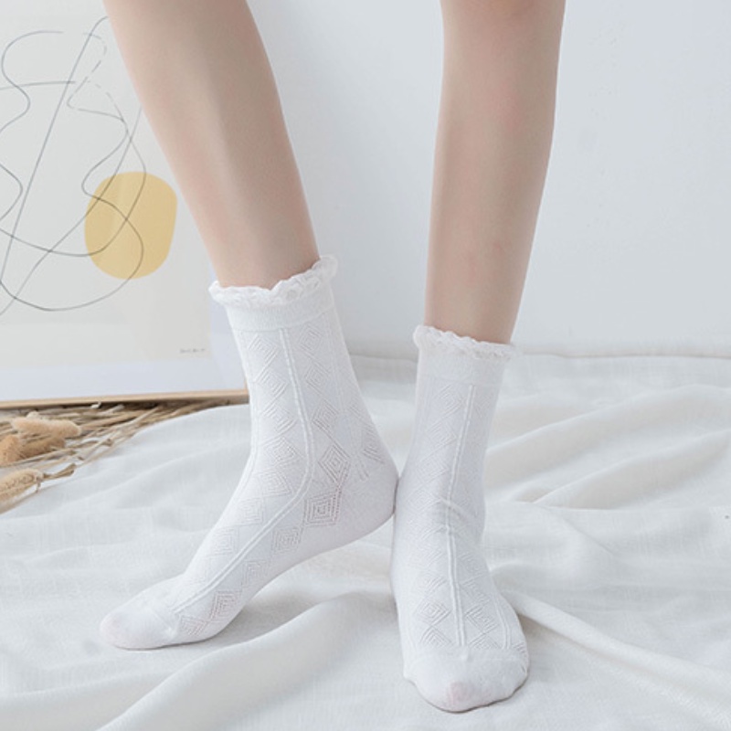 Tất FHYL cổ trung màu trắng dễ thương thời trang mùa hè cho nữ