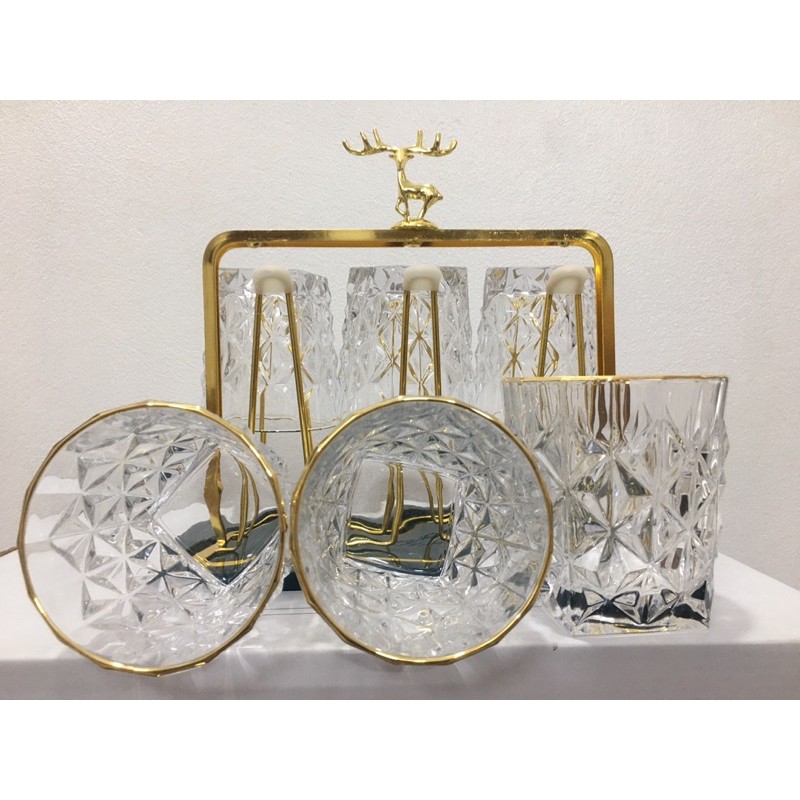 Bộ 6 cốc thủy tinh 81912 kim cương thắng viền vàng