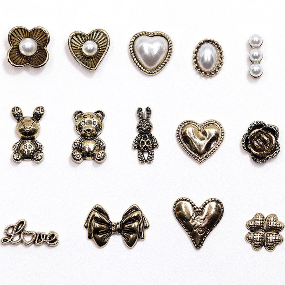 Phụ Kiện Trang Trí Móng Tay Hình Hoa/Gấu Màu Đồng Cổ Điển 3D Thời Trang