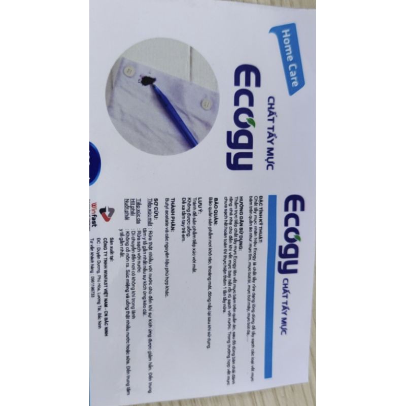 Dung dịch tẩy vết mực Ecogy e35 chuyên dụng - tẩy sạch các loại vết mực bám trên quần áo