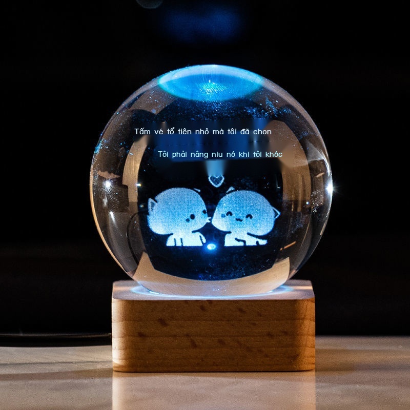 № Đèn ngủ hình quả cầu pha lê dải ngân hà, mặt trăng để bàn, decor trang trí