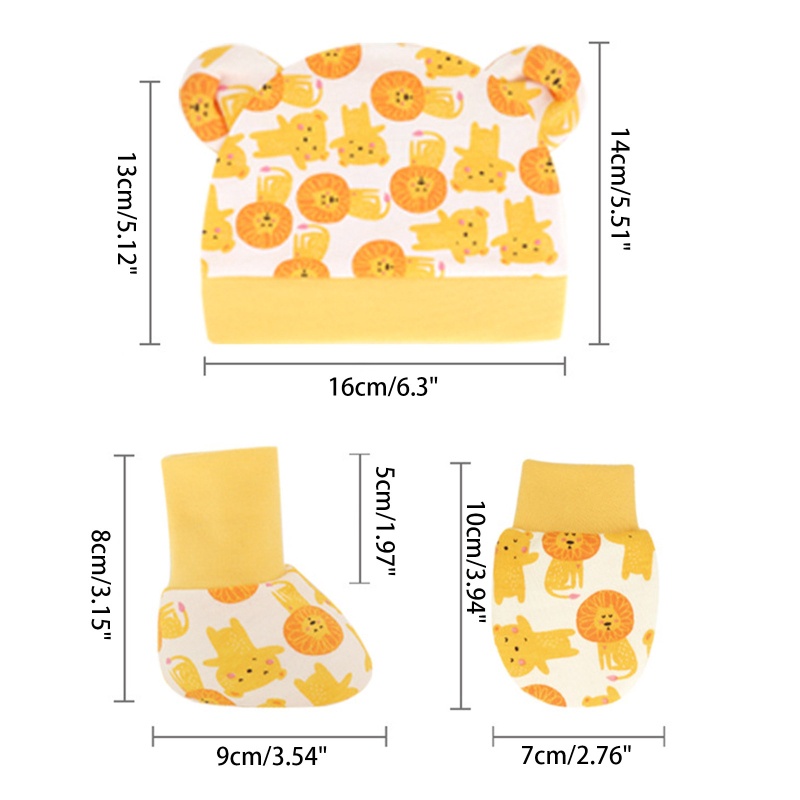 1 Bộ Găng Tay + Mũ + Đôi Găng Tay Bằng Cotton Mềm Mại Chống Trầy Xước Dành Cho Bé Sơ Sinh