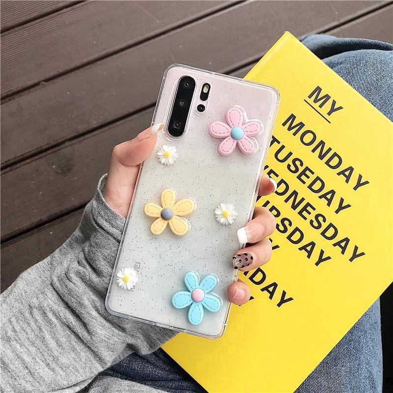 3D Cuty Daisy Flower Clear Soft Case OPPO Realme XT,X2,5,5i,C3,X2 Pro,6 Pro,5 Pro,RENO 10X Zoom,Reno2,2F,2Z,3,3 Pro,Z,4,4 Pro 5 5G Glitter Case Phone Cover