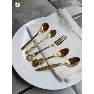 Bộ muỗng nĩa inox golden vintage 2hand 5 món