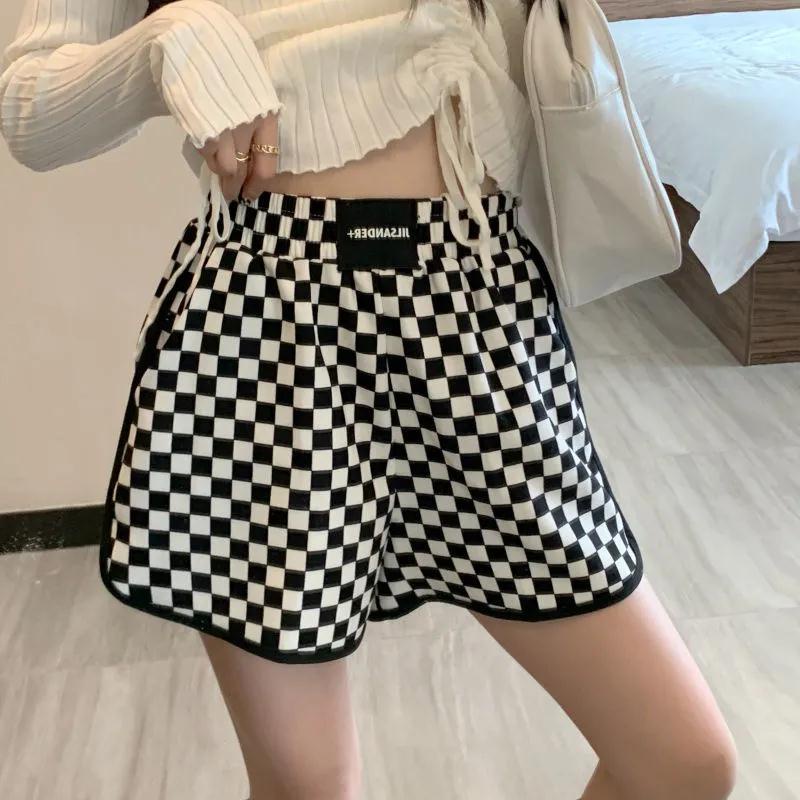 [LININ] Quần Short Thể Thao Lưng Cao Dáng Rộng Họa Tiết Kẻ Sọc Phong Cách Mới Cho Nữ