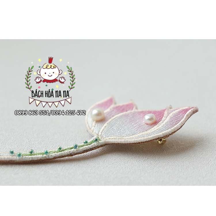 Thêu hoa ~ Túi Vật liệu làm bằng tay thêu hạt thêu kim kiểu Pháp cho chiếc trâm HOA SEN cô gái/ BÁCH HÓA NA NA