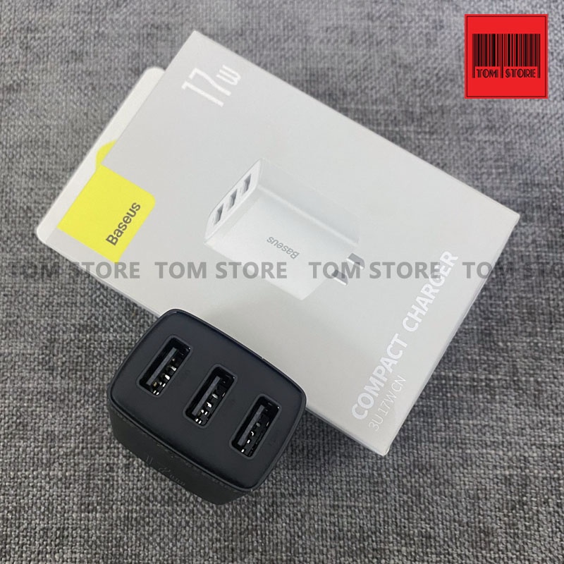 Cốc sạc nhanh 17W Baseus Compact Charger chân cắm CN 3 cổng USB sạc nhiều thiết bị cùng lúc
