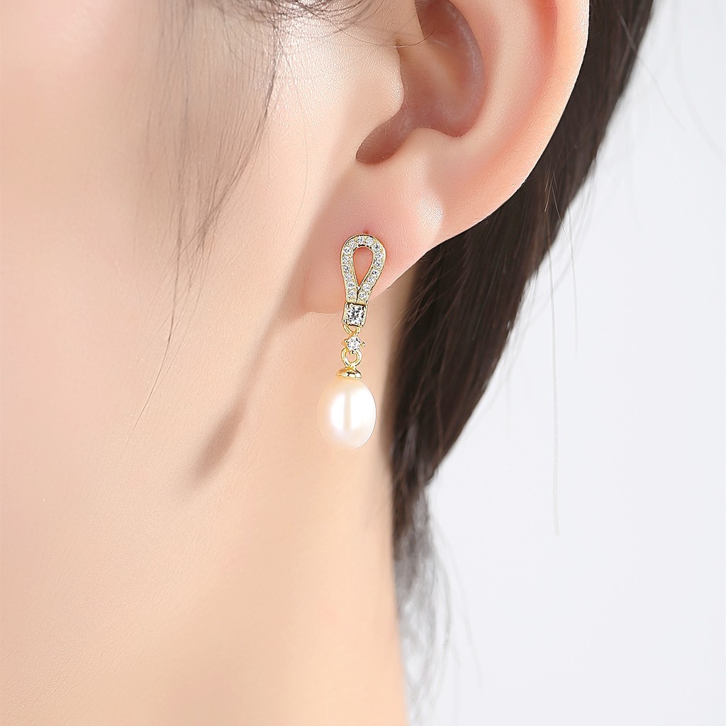 Hoa Tai Bạc Nữ Xi Vàng Ngọc Trai Nuôi Nước Ngọt Gắn Đá Sang Trọng Cho Đi Tiệc, Đi Chơi B2328 - Bảo Ngọc Jewelry