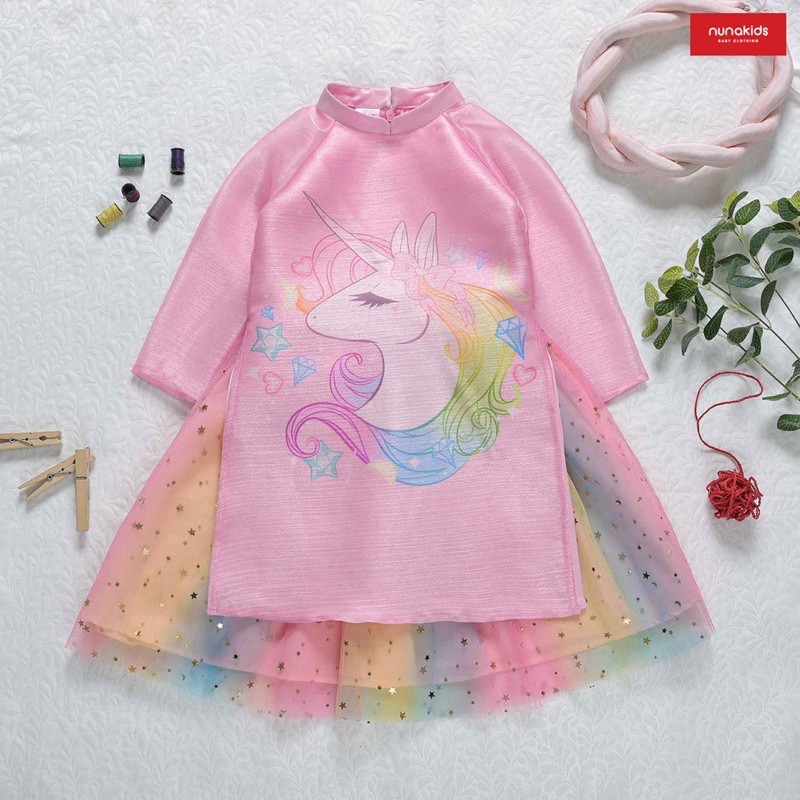 Set áo dài kỳ lân, gồm áo + chân váy+ nón