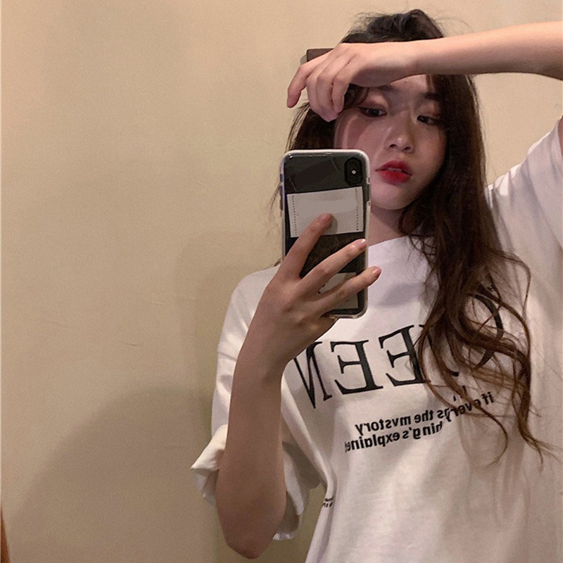 Áo thun ZHELIHANGFEI tay ngắn dáng rộng in họa tiết xinh xắn dễ phối đồ cho nữ