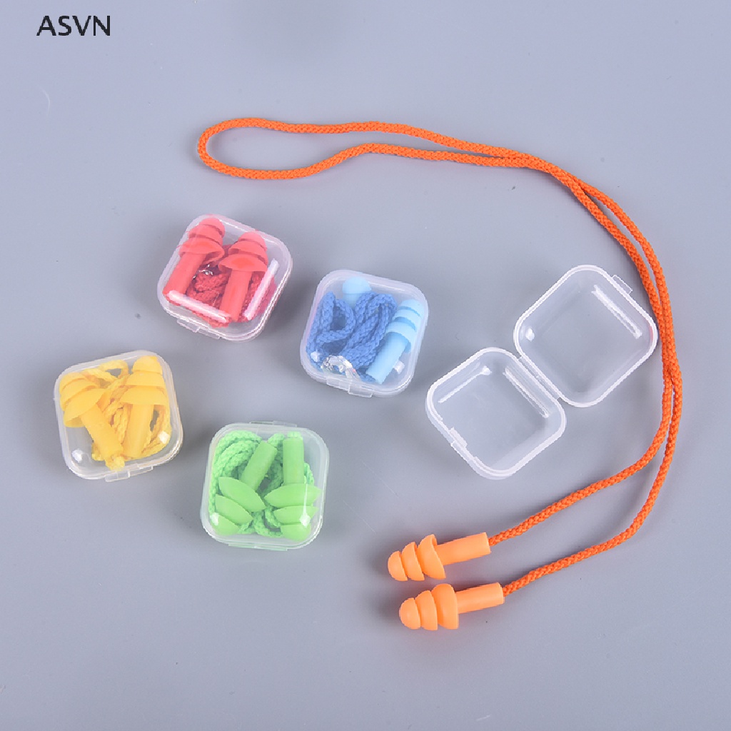 Asvn❤ Nút Bịt Tai Giảm Tiếng Ồn Bằng Silicone Kèm Dây Đeo Tiện Dụng Khi Đi Bơ