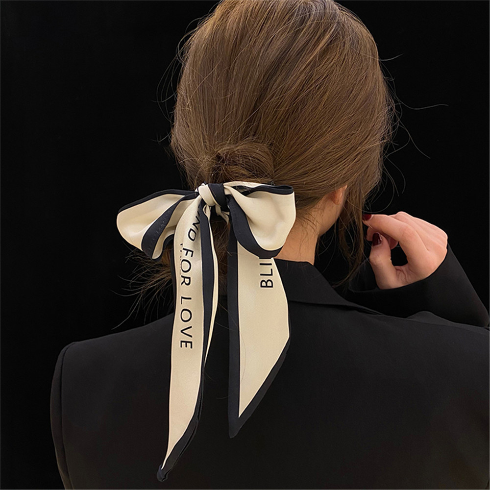 Dây ruy băng cột tóc có chi tiết chữ phong cách Âu Mỹ