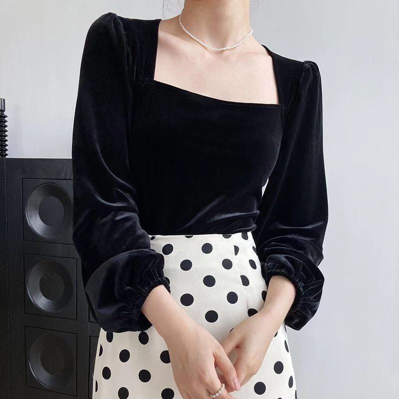 Áo kiểu IELGY tay dài phồng cổ vuông thời trang dành cho nữ