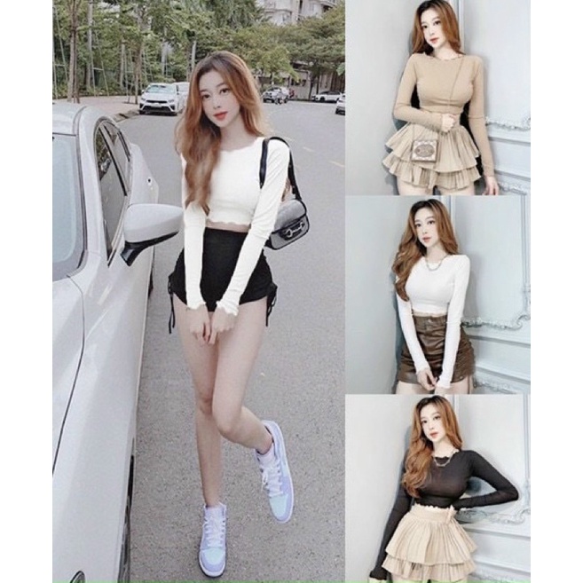 ÁO THUN VIỀN XINH CROPTOP TAY DÀI