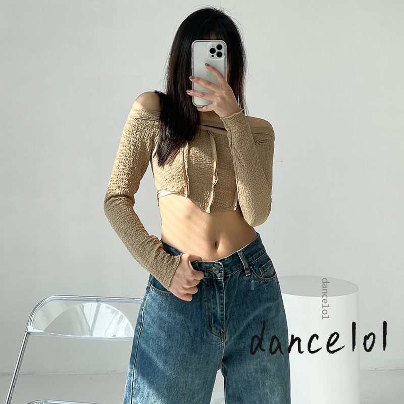 Áo croptop tay dài màu sắc đơn giản dành cho nữ