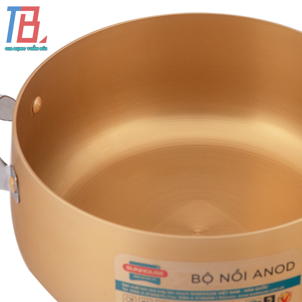 Bộ nồi Sunhouse SH6634 size 16-20-24cm, độ dày thành nồi 1.8-1.8-2.0mm