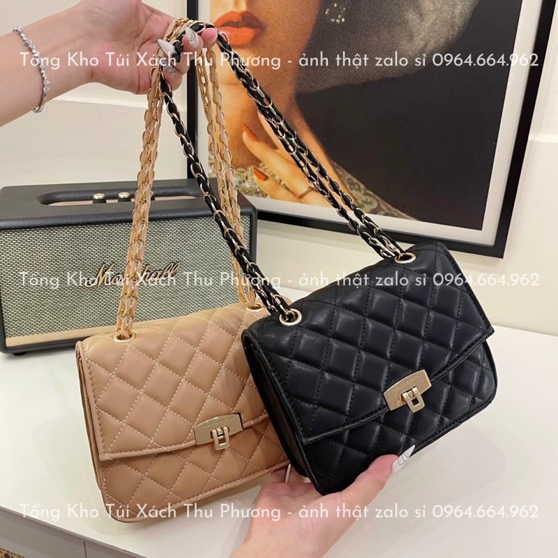 Túi đeo chéo, kẹp nách trần ô trám khoá gập siêu xinh cho nữ (ảnh thật shop chụp)