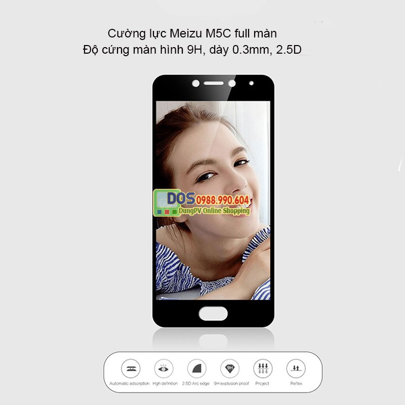 Dán cường lực điện thoại meizu M5c full màn hình