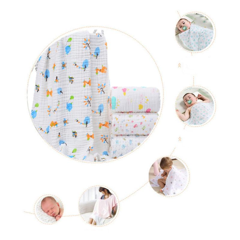Chăn Quấn Em Bé Bằng Cotton 6 Lớp 105x105cm In Họa Tiết Ngẫu Nhiên